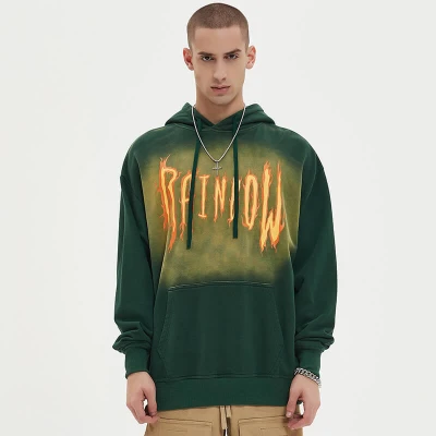 Partially Washed Aged Vintage Street Hoodie | Sun Dried & Slurry Coating Oversized Hooded Sweatshirt