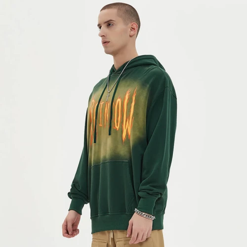 Teilweise gewaschener, gealterter Vintage-Straßen-Hoodie | Übergroßes Kapuzen-Sweatshirt mit sonnengetrockneter und schlammiger Beschichtung