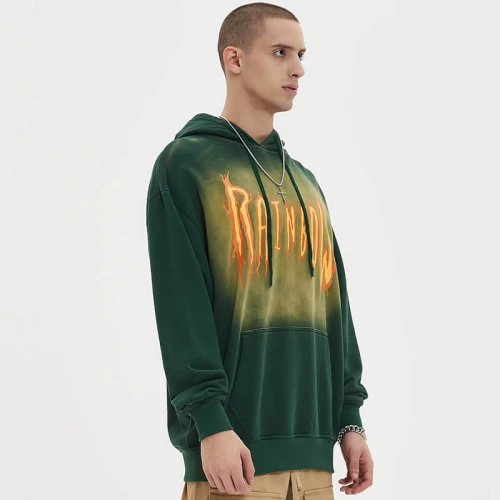Teilweise gewaschener, gealterter Vintage-Straßen-Hoodie | Übergroßes Kapuzen-Sweatshirt mit sonnengetrockneter und schlammiger Beschichtung