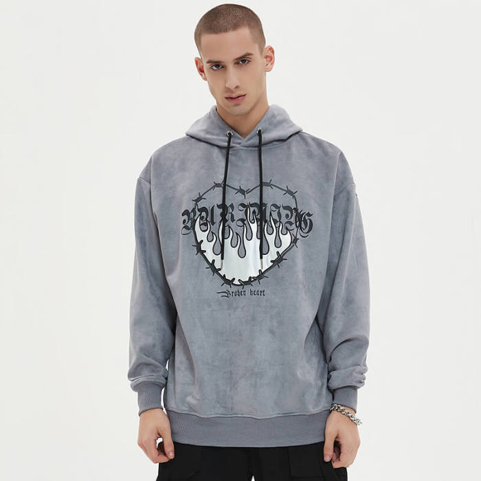 Custom Vintage Street Men's Gothic Hoodies | Applique Patch & Slurry Coating | Support OEM & ODM