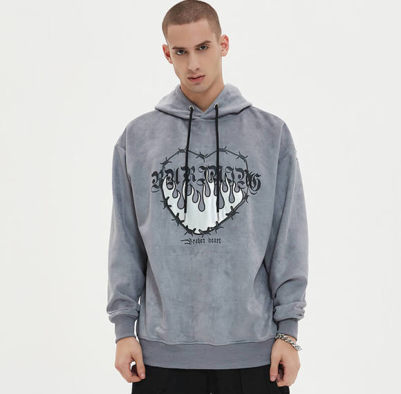 Custom Vintage Street Men's Gothic Hoodies | Applique Patch & Slurry Coating | Support OEM & ODM