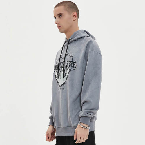 Custom Vintage Street Men's Gothic Hoodies | Applique Patch & Slurry Coating | Support OEM & ODM