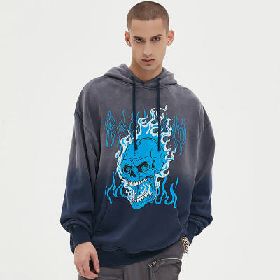 Half Washed Dark Skull Print Vintage Hoodie | Dark Street Style | Oversized Fit | 50 PCS MOQ