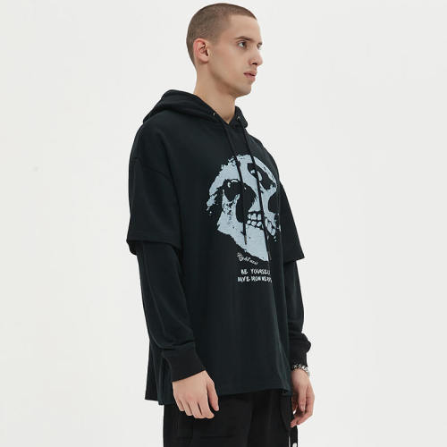 Skull Pattern Fake Two Piece Dark Punk Hoodies | Dark Street Style | Oversized Fit | 50 PCS MOQ