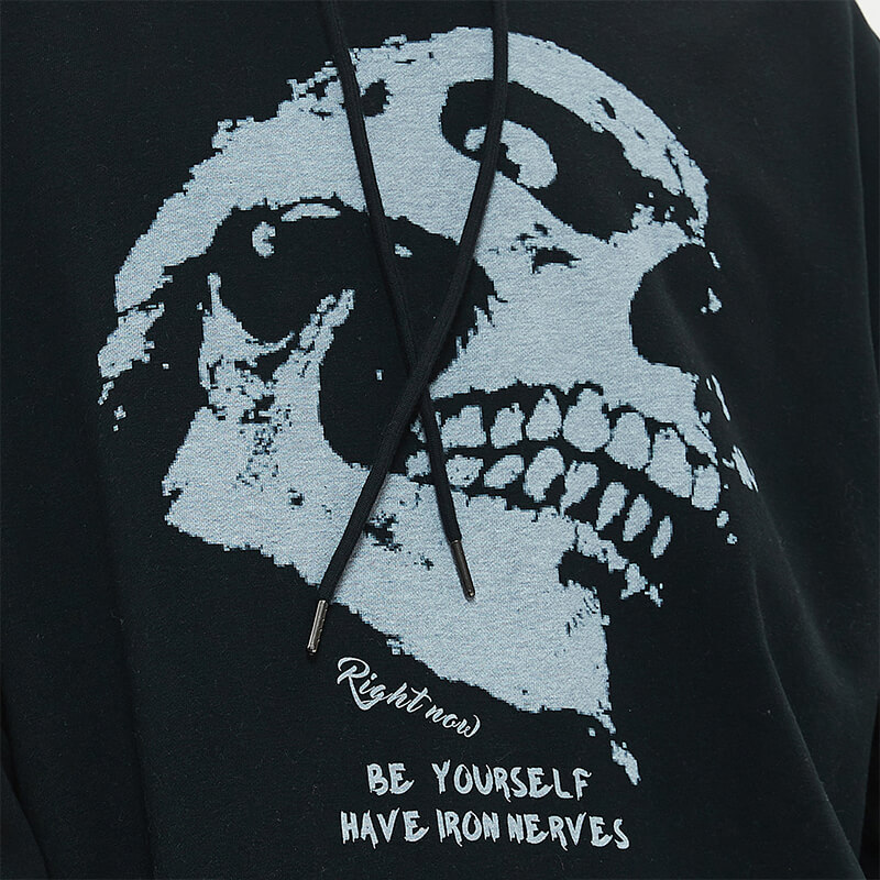 Skull Pattern Fake Two Piece Dark Punk Hoodies