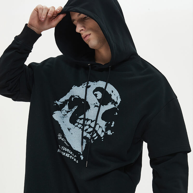 Skull Pattern Fake Two Piece Dark Punk Hoodies