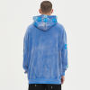 Blue Washed Leather Embroidered Hoodies | Sun Dried & Leather Applique Patch Hooded Sweatshirt