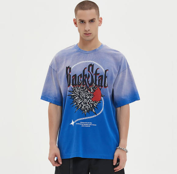 Custom Blue Gradient Washed Heart Streetwear Printed T-shirts | Washed & DTG | 100% Cotton T-shirts