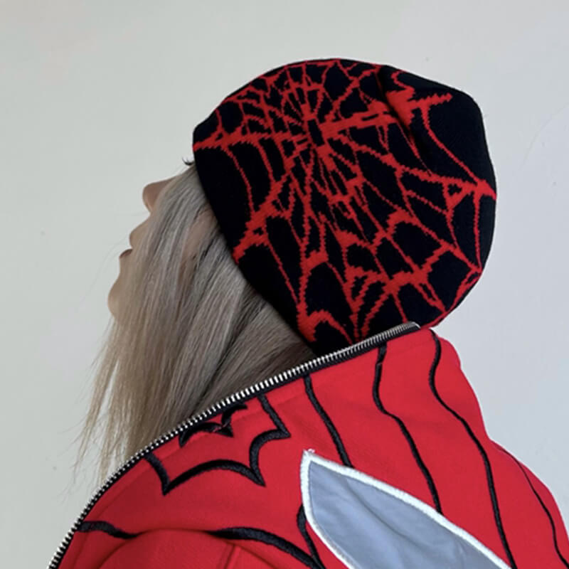 Dark Street Style Spider Web Winter Knit Hat