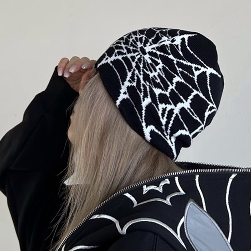 Dark Street Style Spider Web Winter Knit Hat