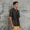 Touches Dark Original Design Punk Street Mesh Short Sleeve Shirts | Patchwork & Embroidery | Woven Fabric