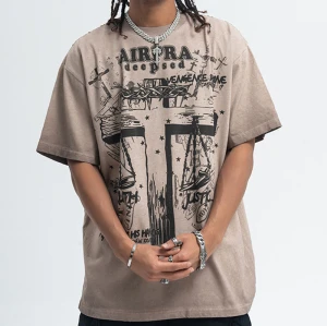 CUS2502VT0439 Anti-Fry Cross Print Short Sleeve T-Shirt | Dark Street Style | Streetwear T-shirts Manufacturer