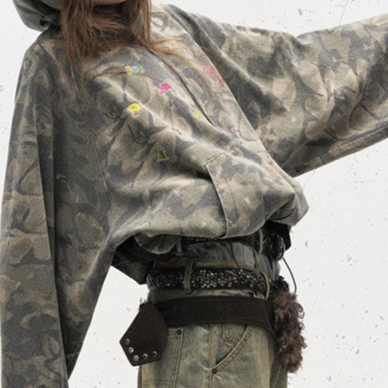 Vintage Street Patchwork Camouflage Hoodies