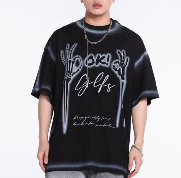 Vintage Airbrush Short Sleeve T-shirt | Custom Goth T-shirt | Screen Printing, 100% Cotton | OEM/ODM