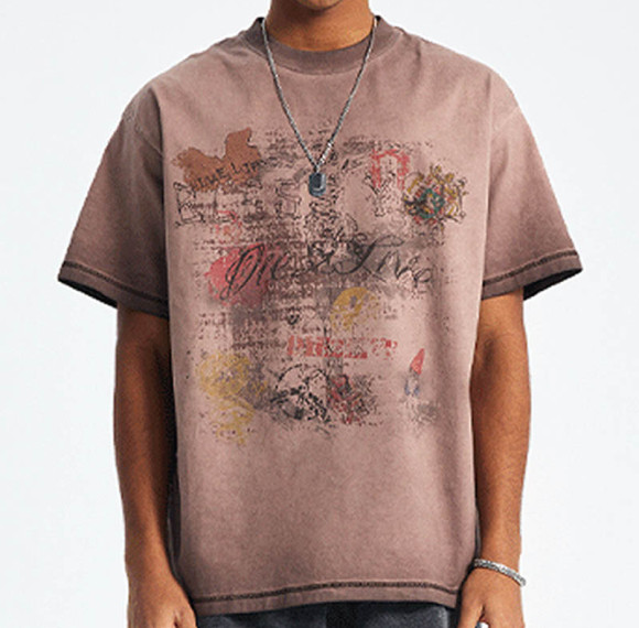 Custom Retro-Innovative Short-Sleeve T-Shirt with Graffiti Print for Men