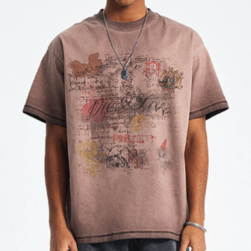 Custom Retro-Innovative Short-Sleeve T-Shirt with Graffiti Print for Men