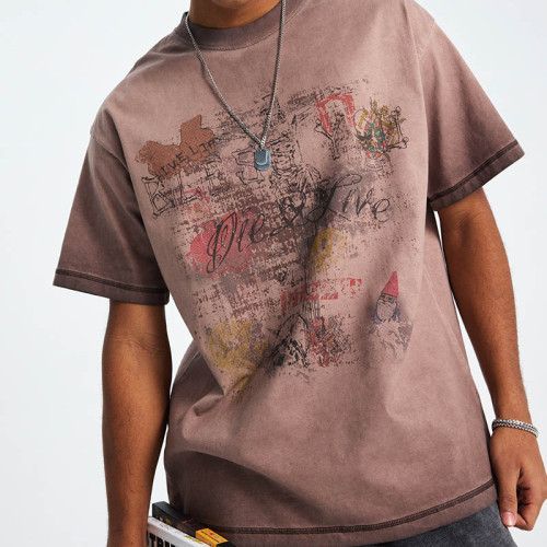 Custom Retro-Innovative Short-Sleeve T-Shirt with Graffiti Print for Men