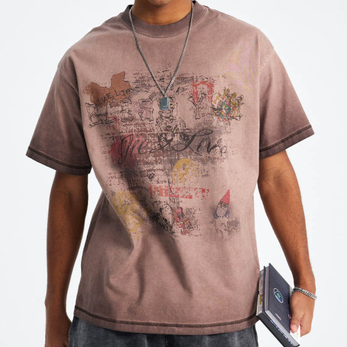 Custom Retro-Innovative Short-Sleeve T-Shirt with Graffiti Print for Men