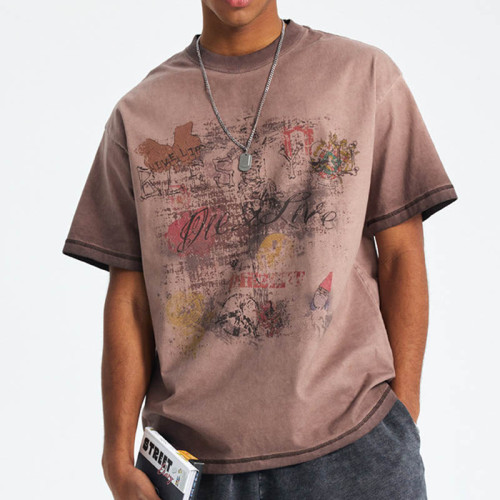 Custom Retro-Innovative Short-Sleeve T-Shirt with Graffiti Print for Men