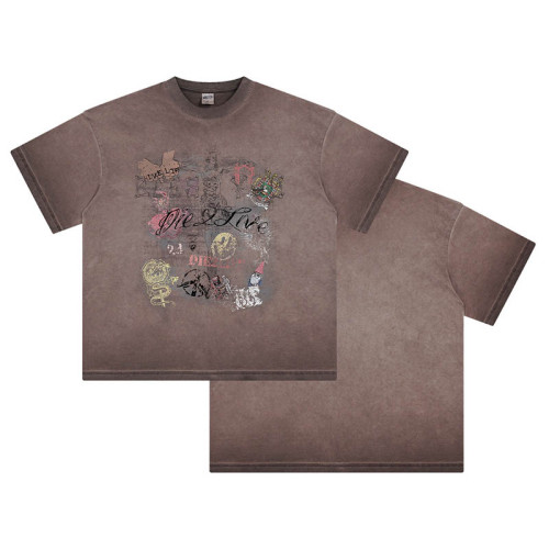 Custom Retro-Innovative Short-Sleeve T-Shirt with Graffiti Print for Men