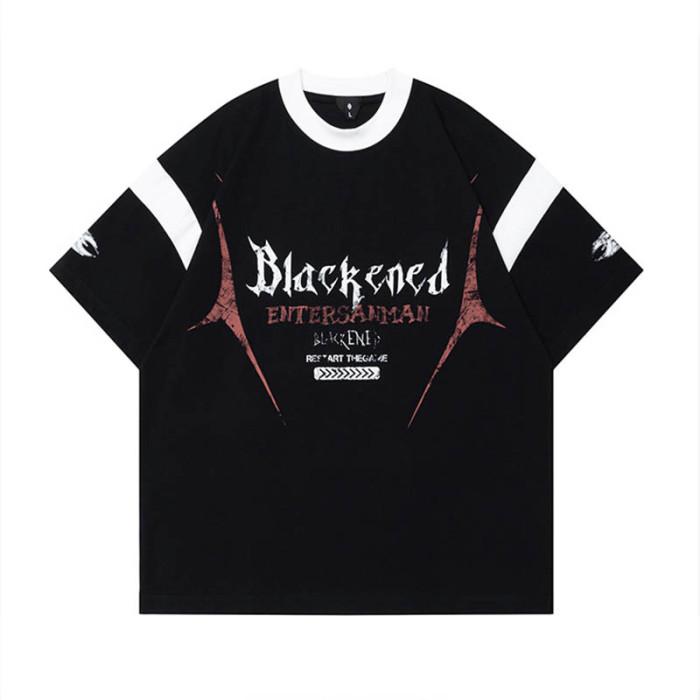 Custom Vintage Street Racing Print Black Short Sleeve T-Shirt