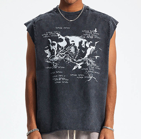 Custom Summer Vintage Style Sleeveless Graphic T-Shirt for Men