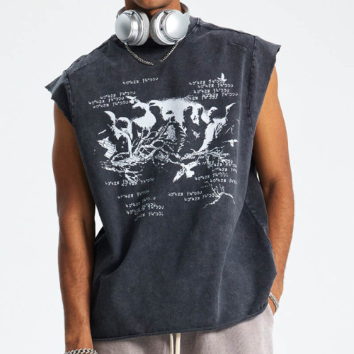 Custom Summer Vintage Style Sleeveless Graphic T-Shirt for Men