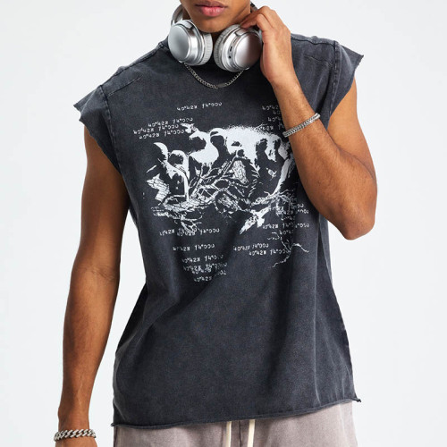 Custom Summer Vintage Style Sleeveless Graphic T-Shirt for Men