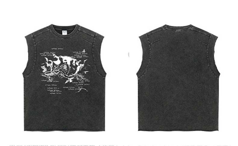 Summer Vintage Style Sleeveless Graphic T-Shirt for Men