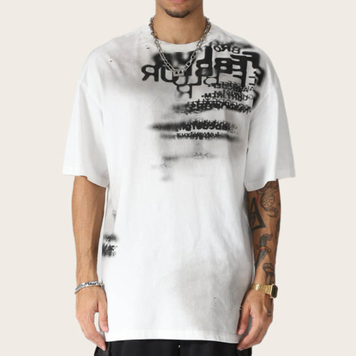 Custom Vintage Washed Black T-shirt with Blurred Graphic Design