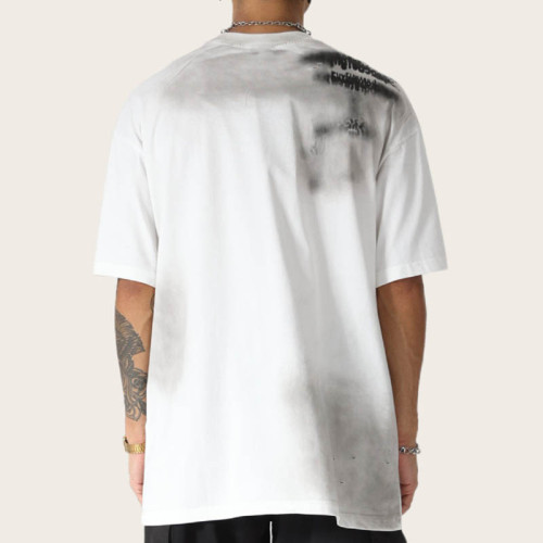 Custom Vintage Washed Black T-shirt with Blurred Graphic Design