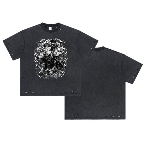 Unique Street Art Custom Black Washed Animal Print T-shirt Men