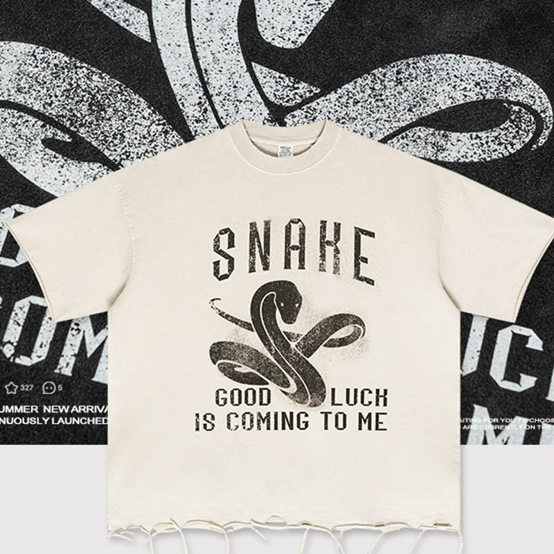 High Street Design Vintage Washed Snake Print T-Shirt