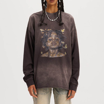 Custom Vintage Style Portrait Design Long Sleeve T-Shirt
