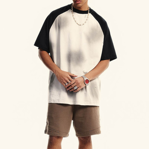 Custom Patchwork Spray Color Vintage Short Sleeve T-Shirt