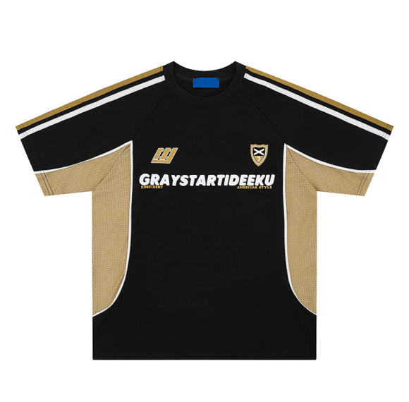 Custom 2025 Summer Vintage Sport Style Patchwork T-Shirt Mens