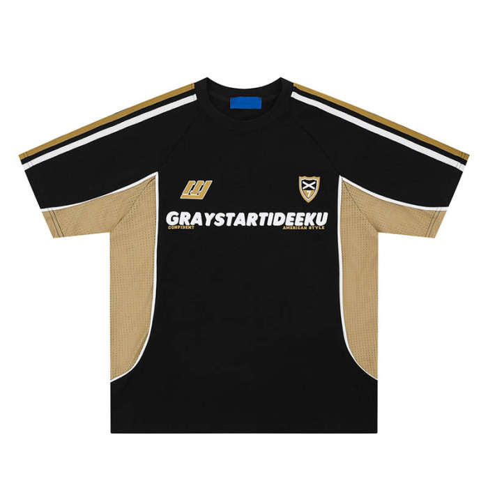 Custom 2025 Summer Vintage Sport Style Patchwork T-Shirt Mens