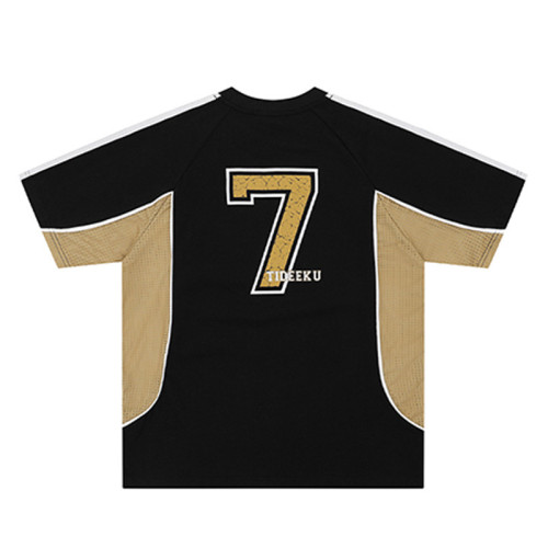 Custom 2025 Summer Vintage Sport Style Patchwork T-Shirt Mens