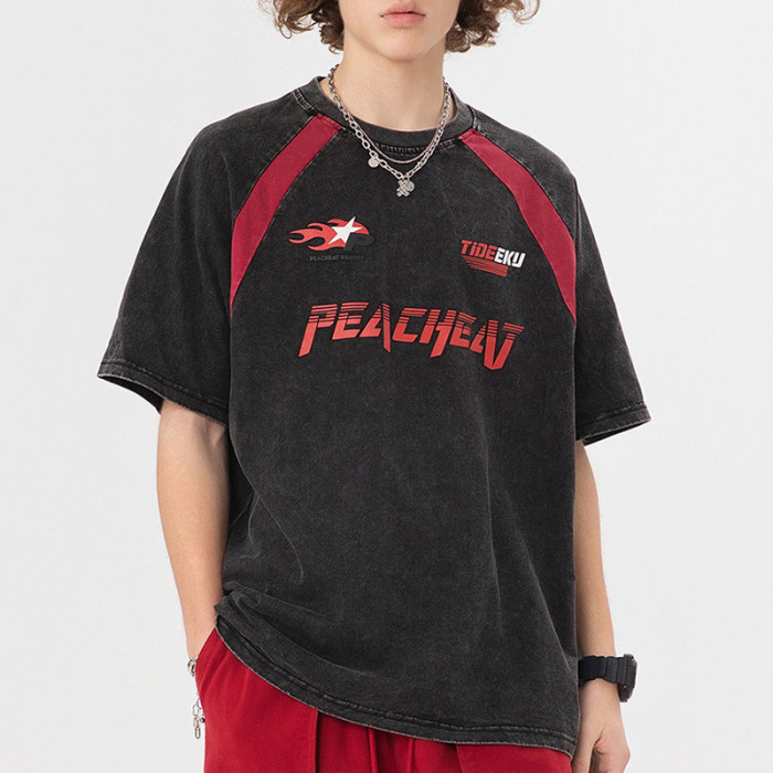 Custom 2025 Summer Sport Street Style Washed Short Sleeve T-Shirt