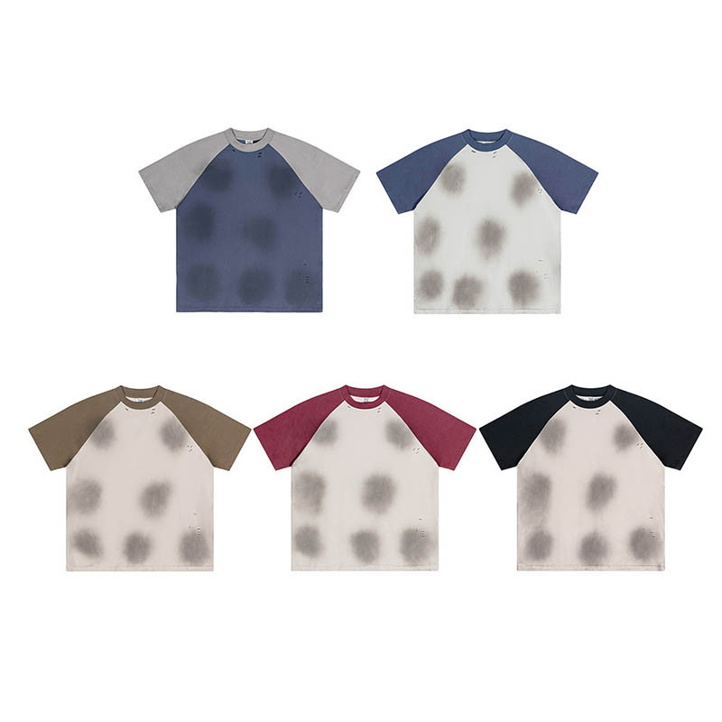 Patchwork Spray Color Vintage Short Sleeve T-Shirt