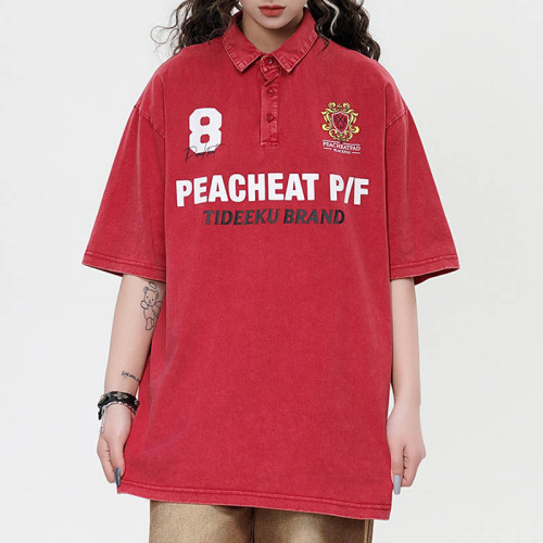 Custom 2025 Summer Retro Sport Style Printed Washed Polo Shirt