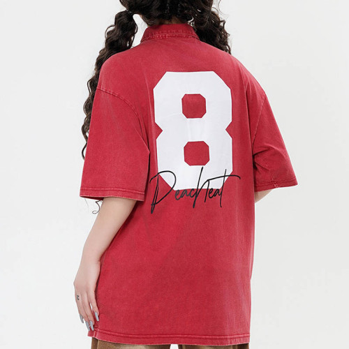 Custom 2025 Summer Retro Sport Style Printed Washed Polo Shirt