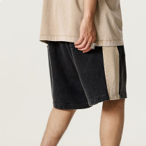 Custom Vintage Street Style Spliced Washed Cotton Shorts