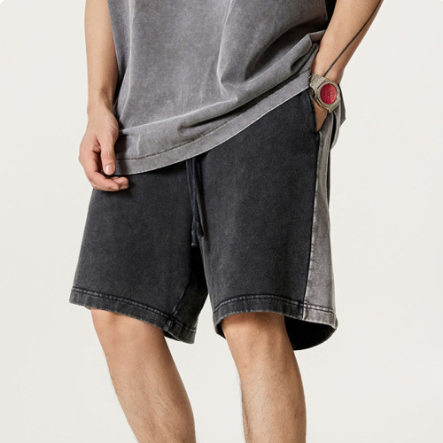 Custom Vintage Street Style Spliced Washed Cotton Shorts