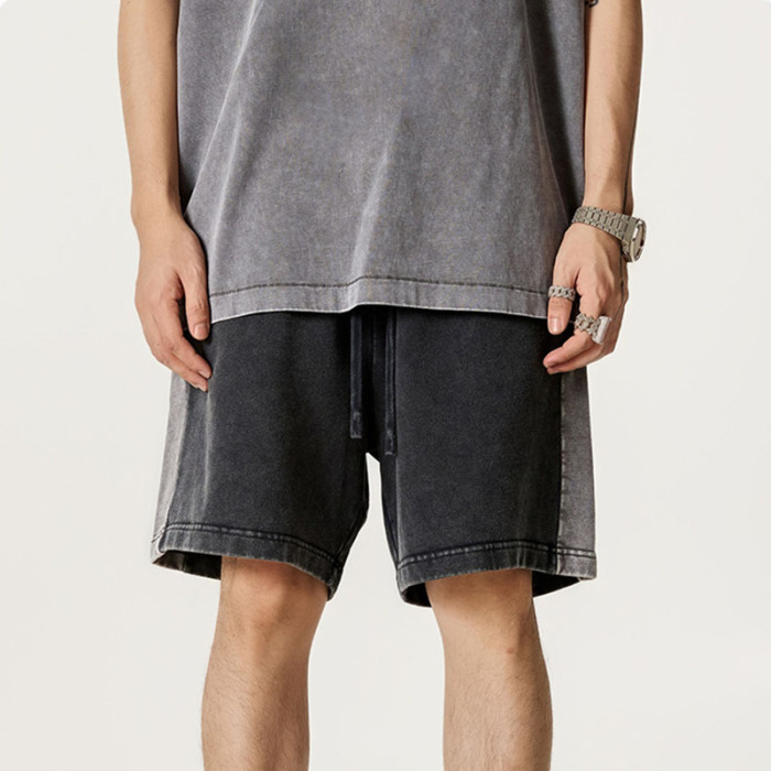 Custom Vintage Street Style Spliced Washed Cotton Shorts