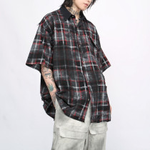 Custom Tie-Dye Check Patchwork Short Sleeve Shirt | High Street Style | 100% Cotton Fabric