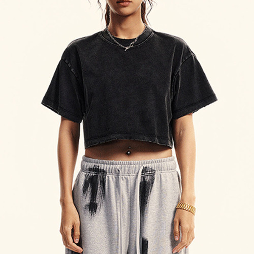 Custom Vintage Short T-shirt Woman | Washed | Vintage Street Style | Sorona Fabric
