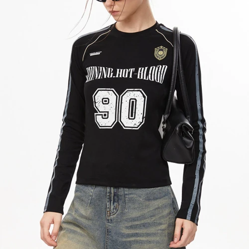 Custom Vintage Women's Cropped Long Sleeve T-Shirts | Crack Screen Printing | Vintage Sporty Style