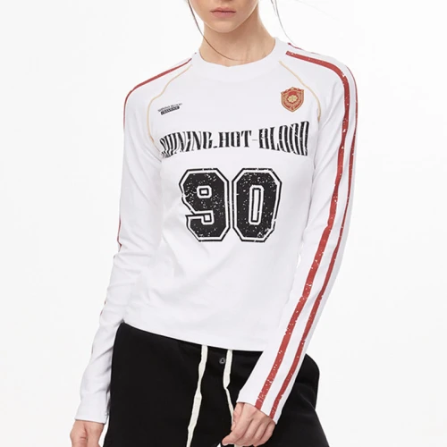 Custom Vintage Women's Cropped Long Sleeve T-Shirts | Crack Screen Printing | Vintage Sporty Style