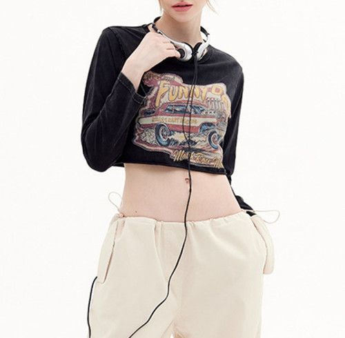 Custom Vintage Printing Long Sleeve Cropped T-Shirts | Washed & DTG | Vintage Street Style